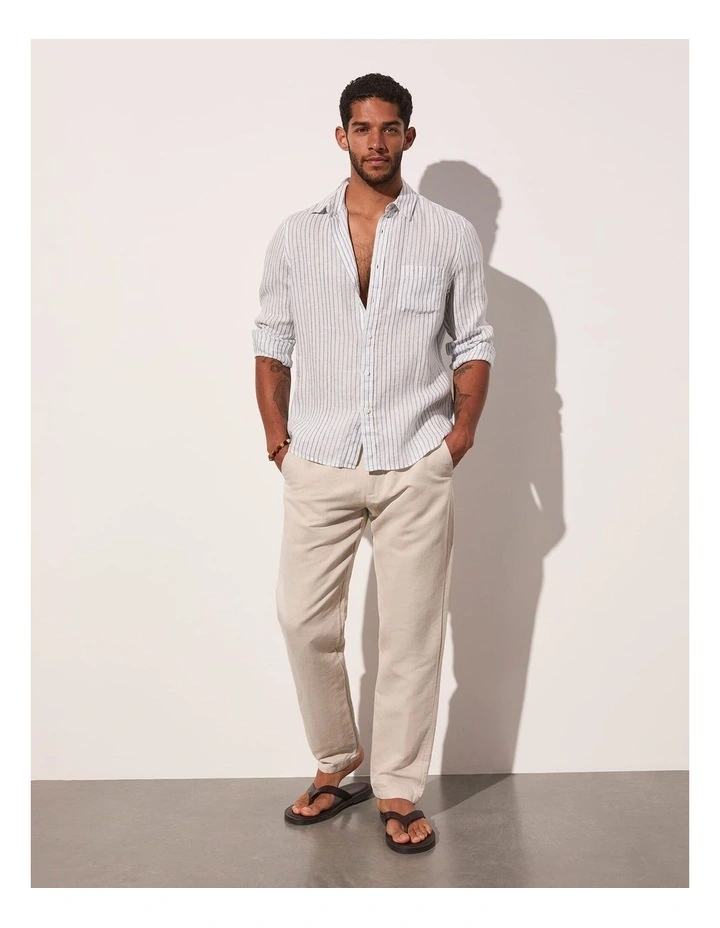 Marco Long Sleeve Linen Stripe Shirt in White image 5