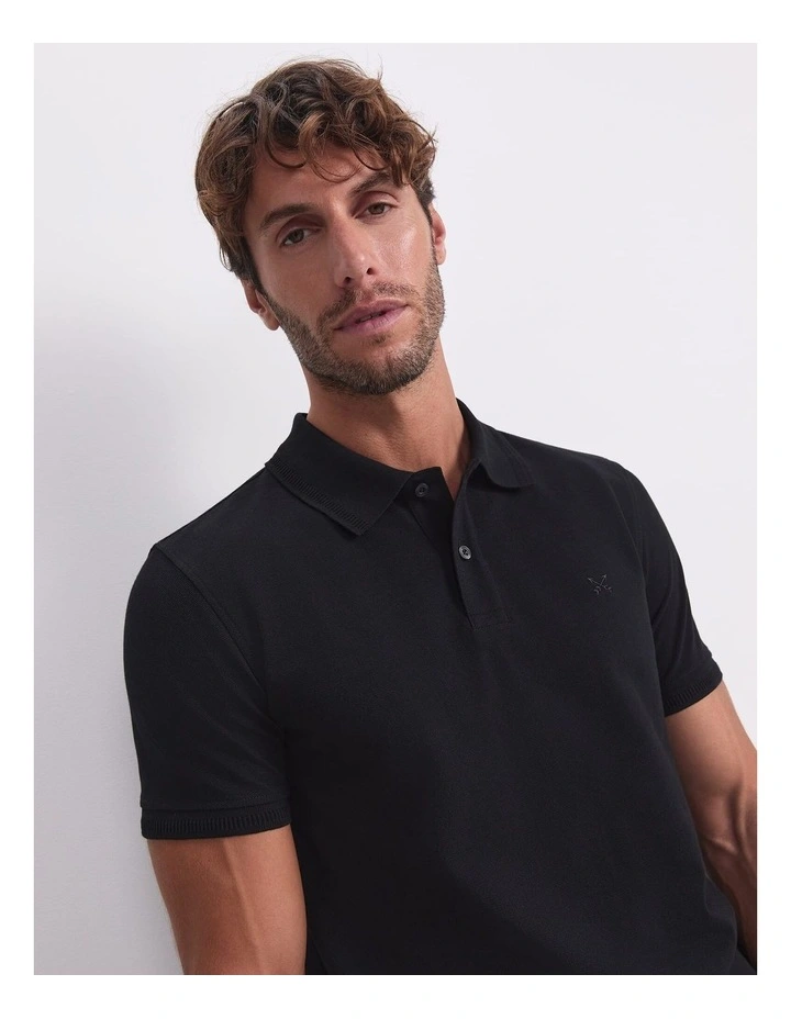 Pique Polo Shirt in Black image 4
