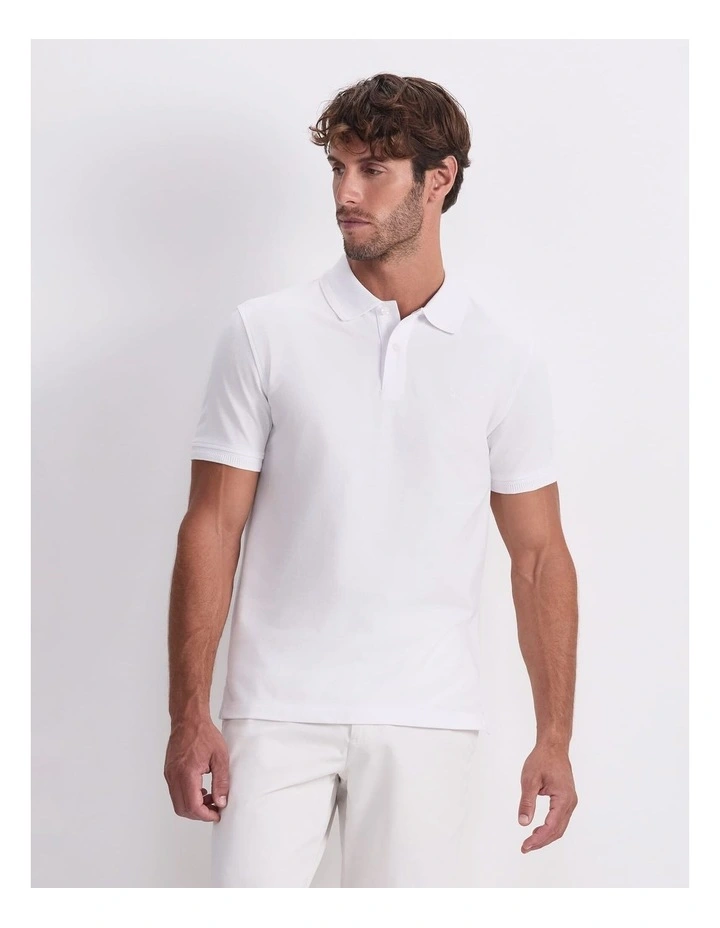 Pique Polo Shirt in White image 1