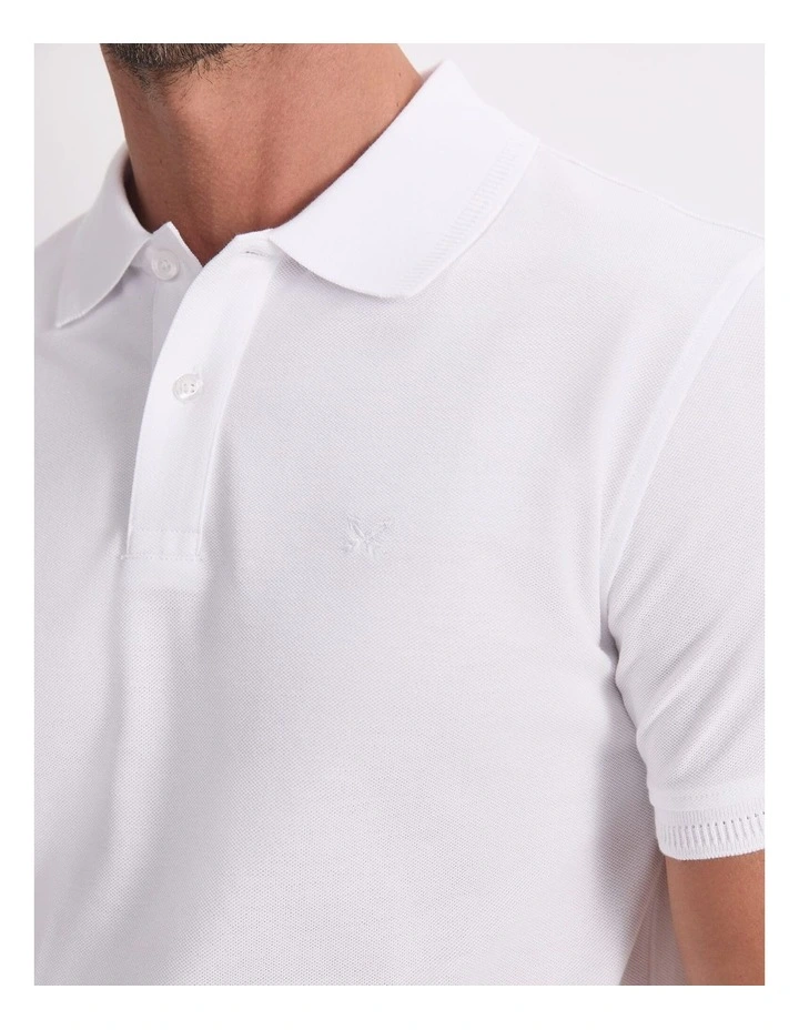 Pique Polo Shirt in White image 6