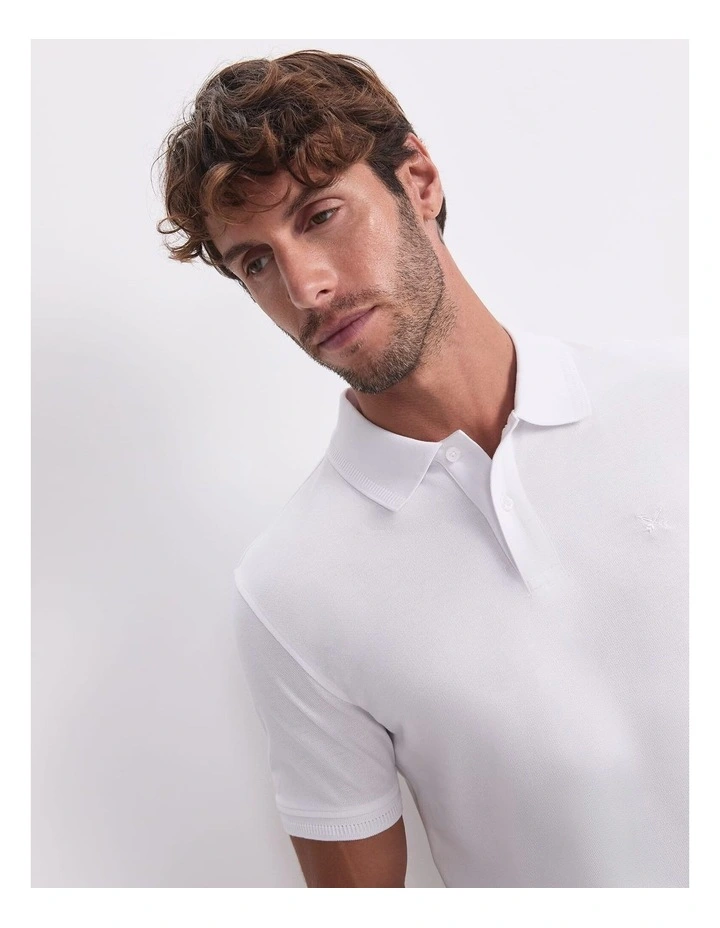 Pique Polo Shirt in White image 7