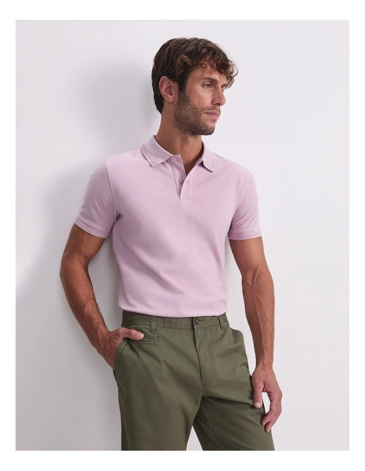 Pique Polo Shirt in Pink image 5