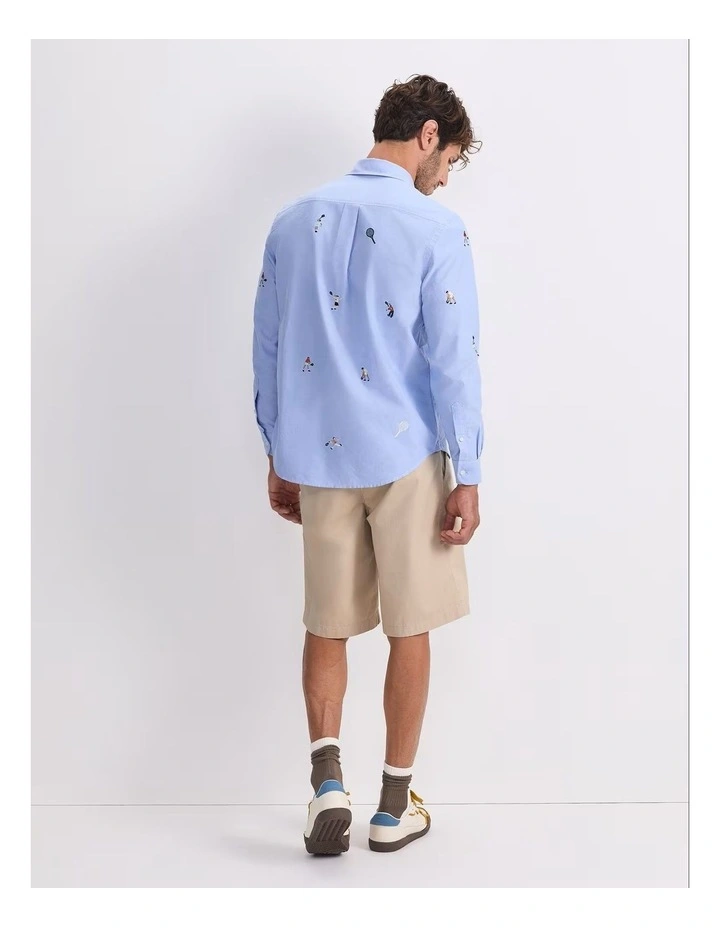 Ebroidered Long Sleeve Oxford Shirt in Blue image 2