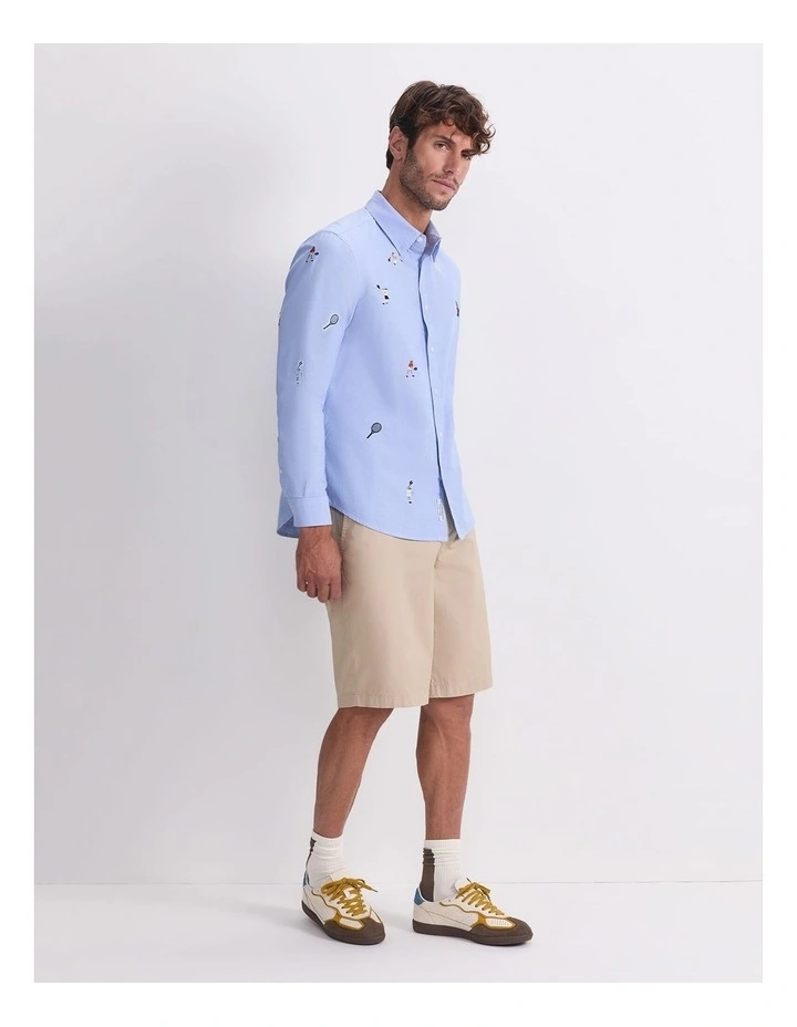 Ebroidered Long Sleeve Oxford Shirt in Blue image 3