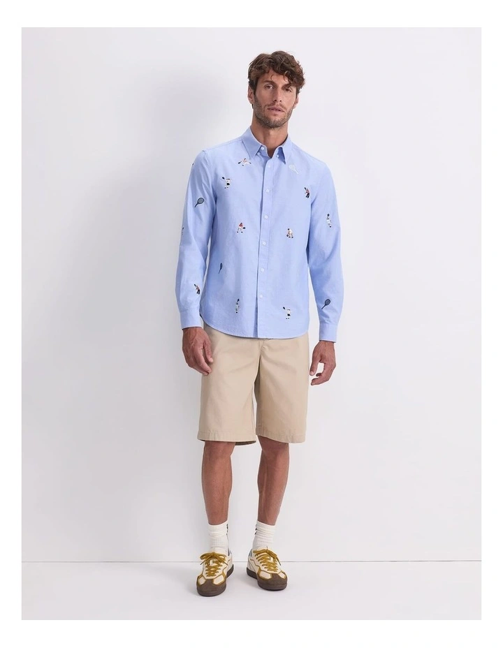 Ebroidered Long Sleeve Oxford Shirt in Blue image 4