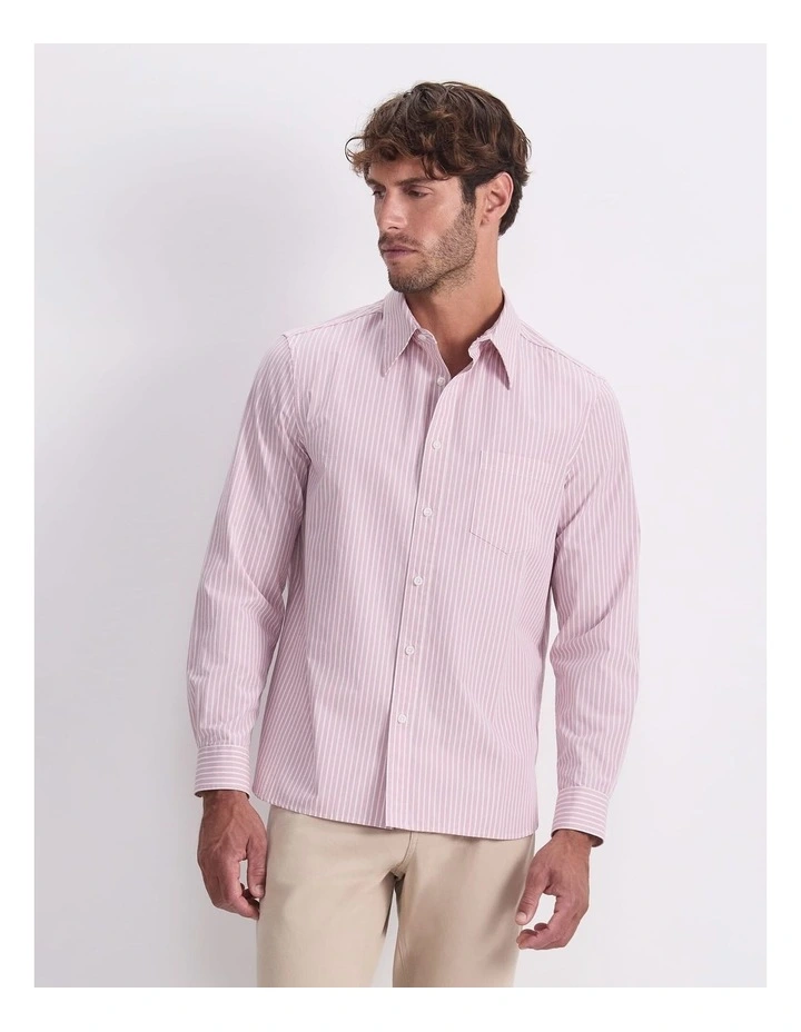 Stripe Long Sleeve Poplin Shirt in Pink image 1