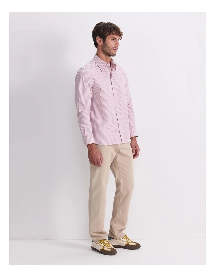 Stripe Long Sleeve Poplin Shirt in Pink image 3