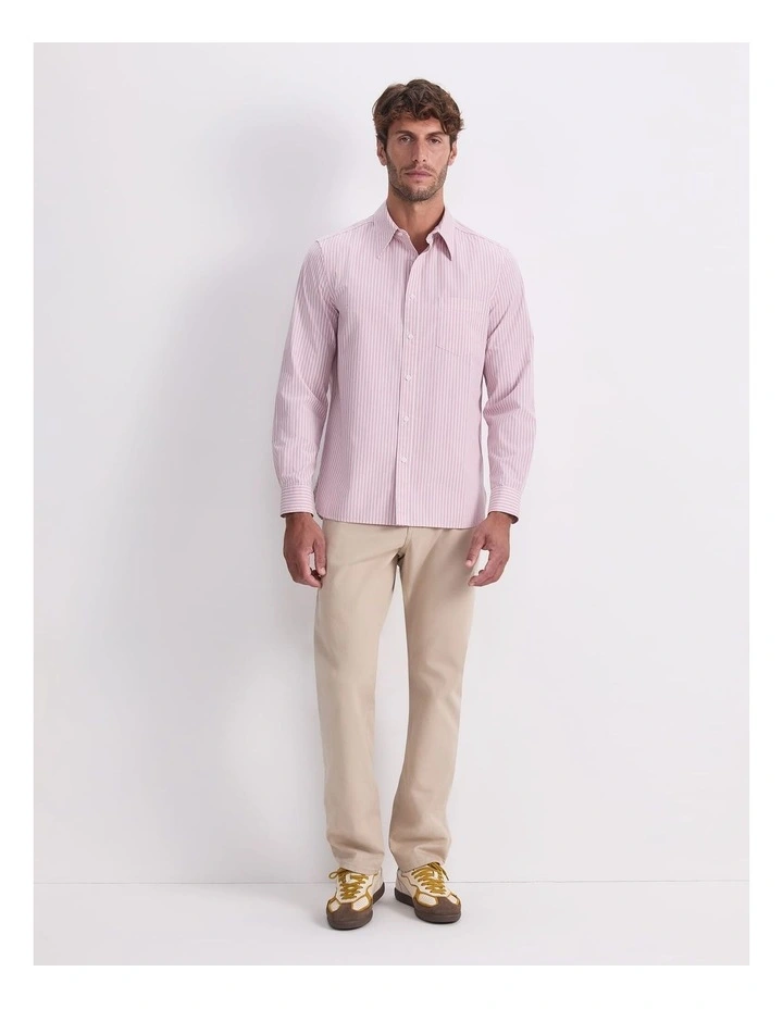 Stripe Long Sleeve Poplin Shirt in Pink image 4