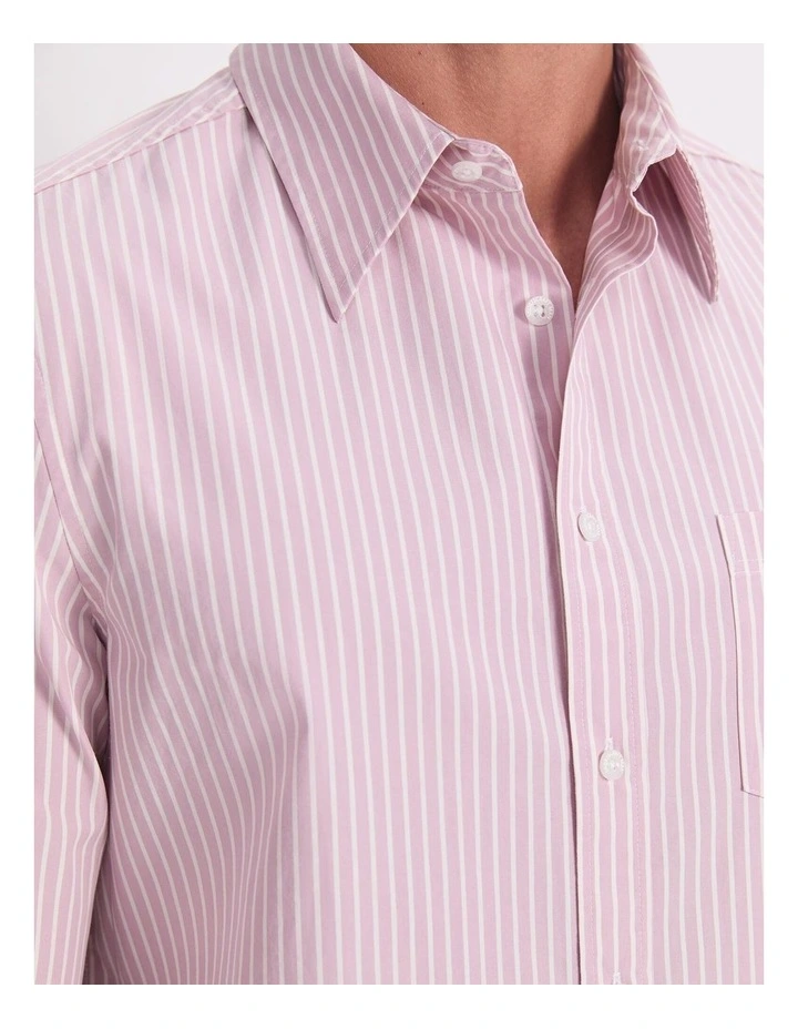 Stripe Long Sleeve Poplin Shirt in Pink image 5