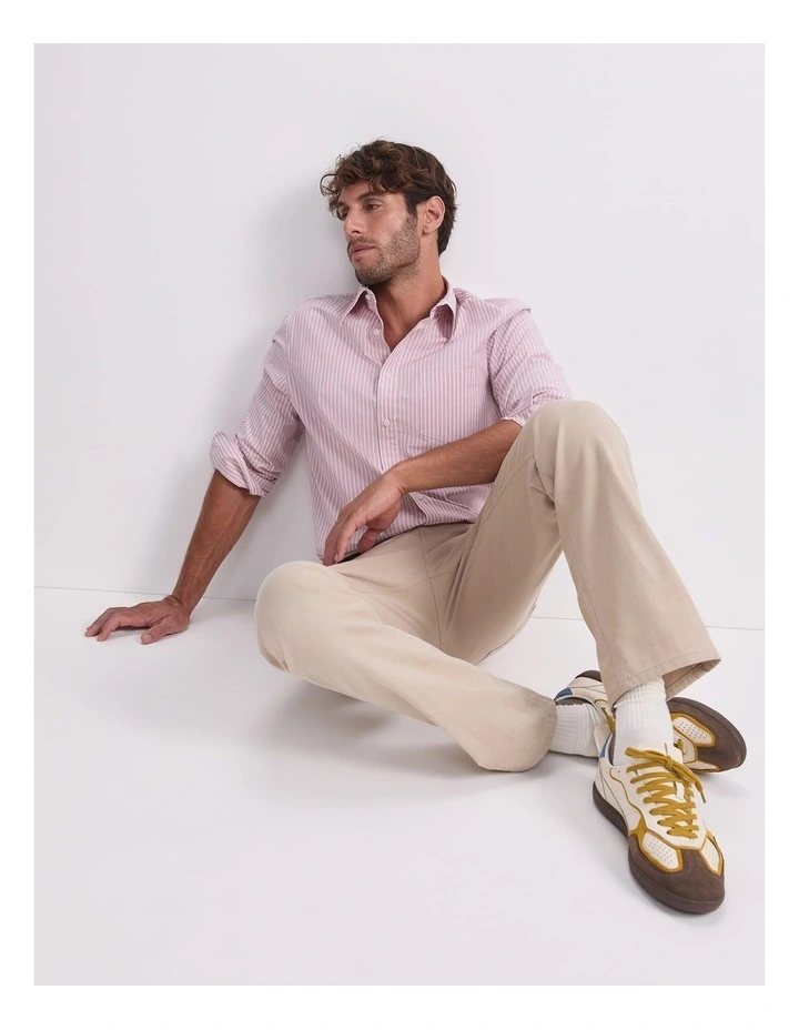 Stripe Long Sleeve Poplin Shirt in Pink image 6