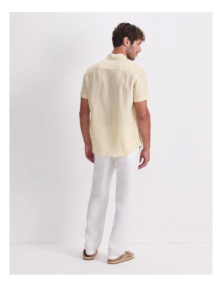 Short Sleeve Linen Stripe Shirt in Yellow image 2