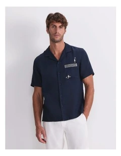 Club Short Sleeve Linen Shirt in Blue