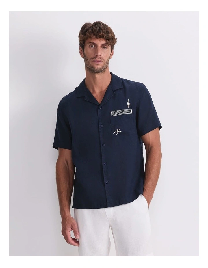 Club Short Sleeve Linen Shirt in Blue image 1