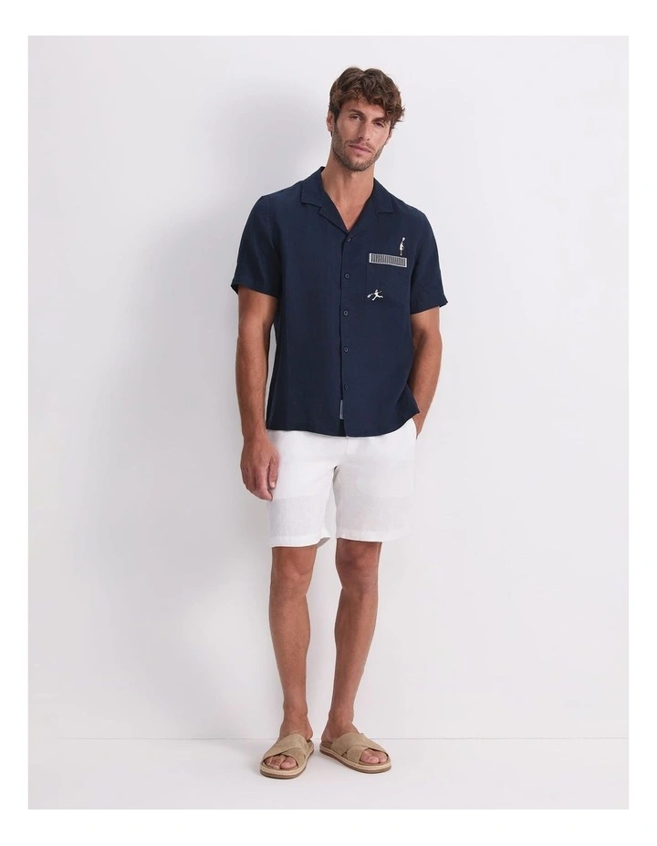Club Short Sleeve Linen Shirt in Blue image 3