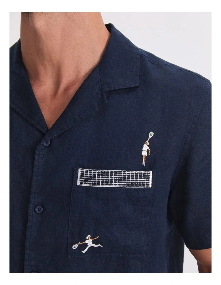 Club Short Sleeve Linen Shirt in Blue image 4