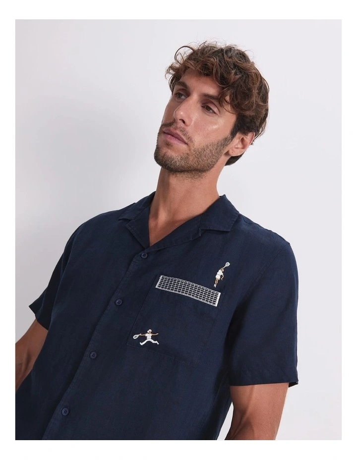 Club Short Sleeve Linen Shirt in Blue image 5