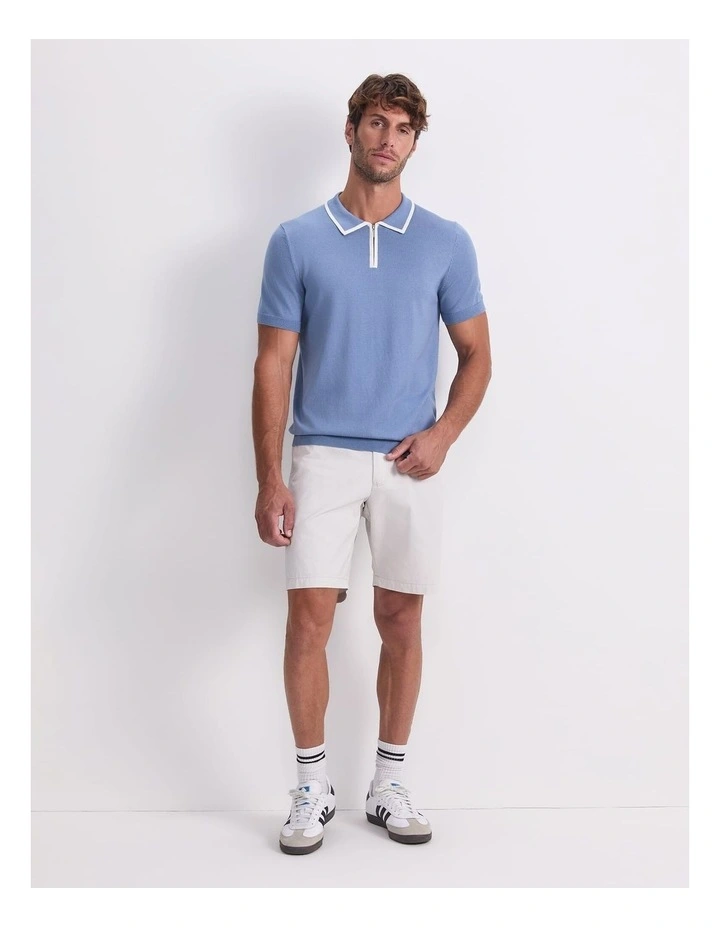 Brookes 1/4 Zip Knit Polo Shirt in Blue image 3