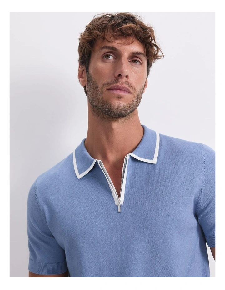 Brookes 1/4 Zip Knit Polo Shirt in Blue image 5