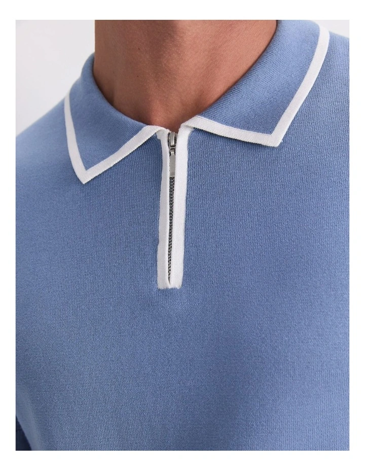 Brookes 1/4 Zip Knit Polo Shirt in Blue image 6