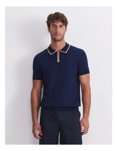 Brookes 1/4 Zip Knit Polo Shirt in Blue