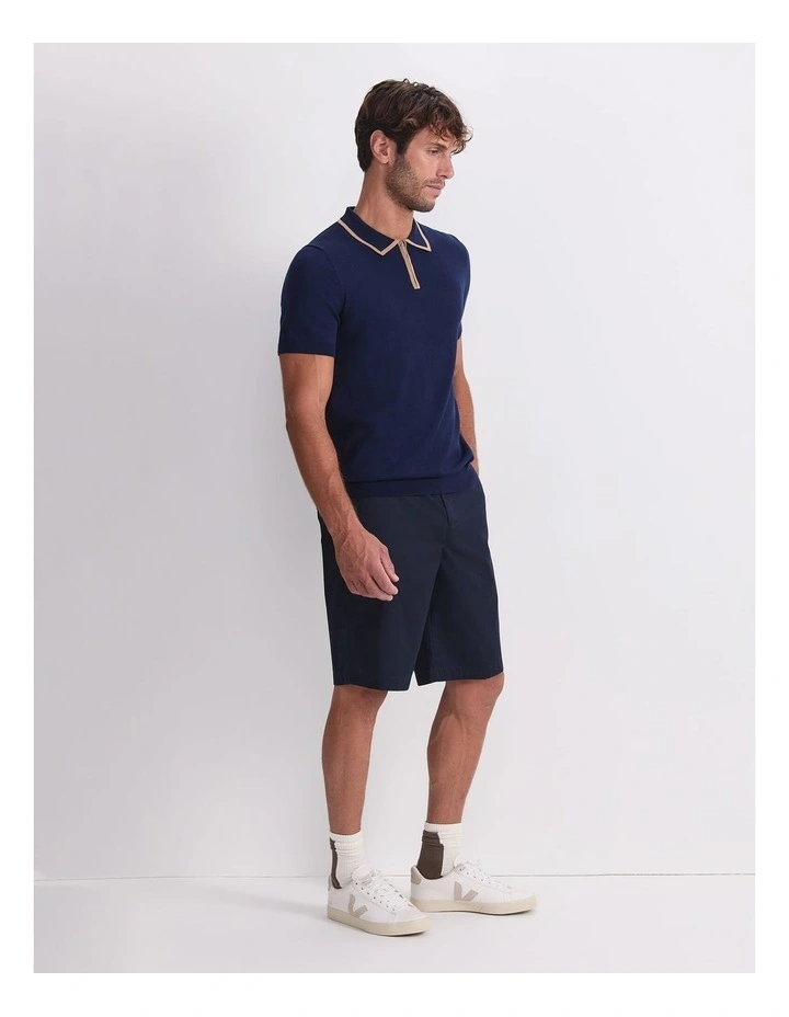 Brookes 1/4 Zip Knit Polo Shirt in Blue image 3