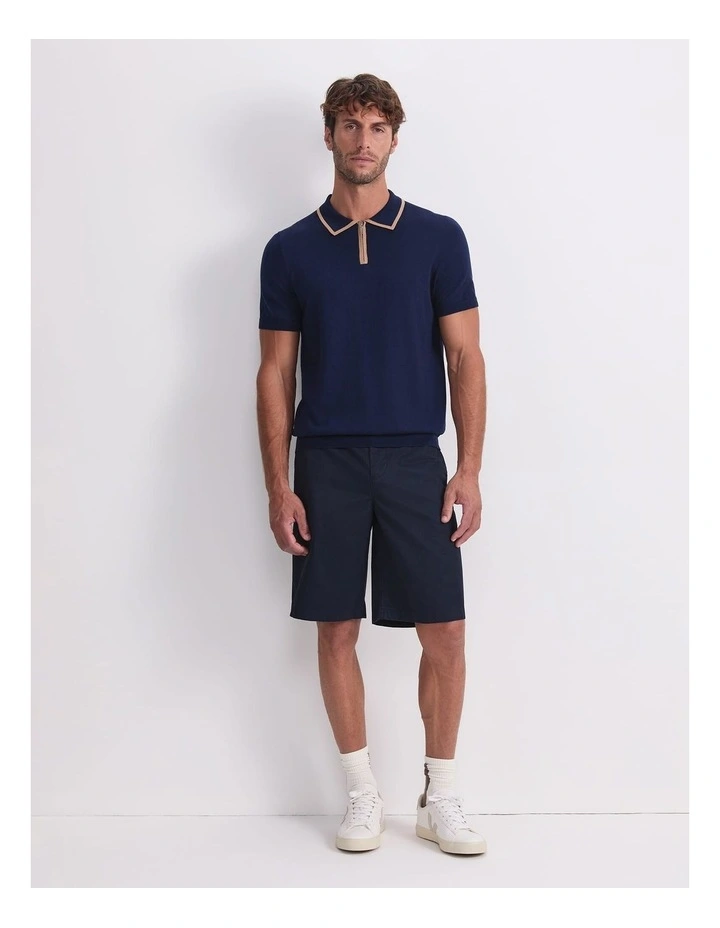 Brookes 1/4 Zip Knit Polo Shirt in Blue image 4