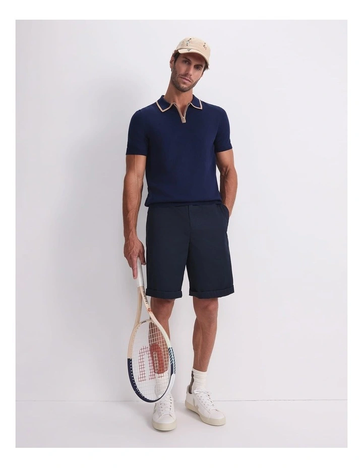 Brookes 1/4 Zip Knit Polo Shirt in Blue image 5