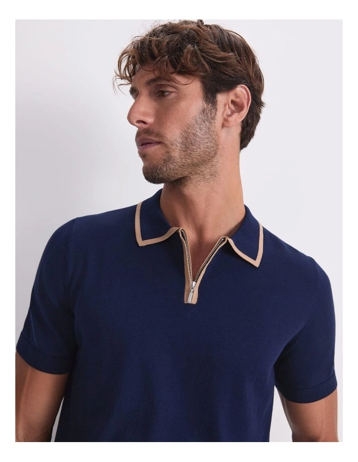 Brookes 1/4 Zip Knit Polo Shirt in Blue image 7