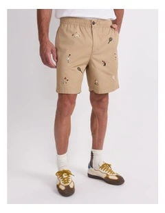 Milson Volley Embroidered Shorts in Beige