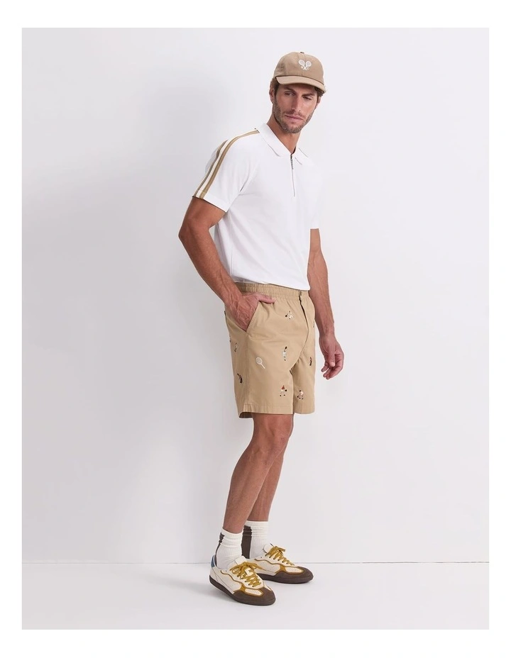 Milson Volley Embroidered Shorts in Beige image 3
