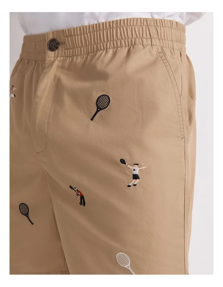 Milson Volley Embroidered Shorts in Beige image 5