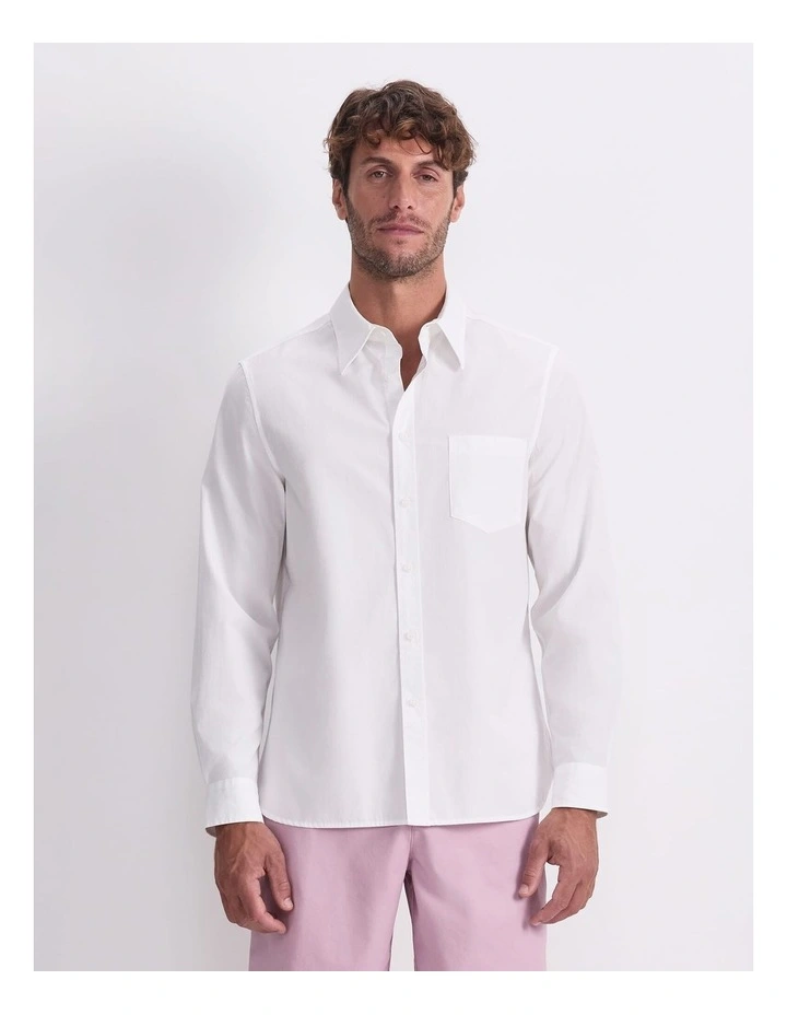 Poplin Long Sleeve Shirt in White image 1
