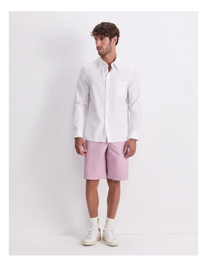 Poplin Long Sleeve Shirt in White image 4