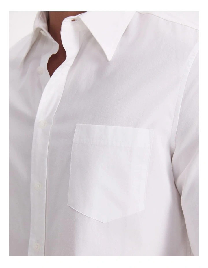Poplin Long Sleeve Shirt in White image 6