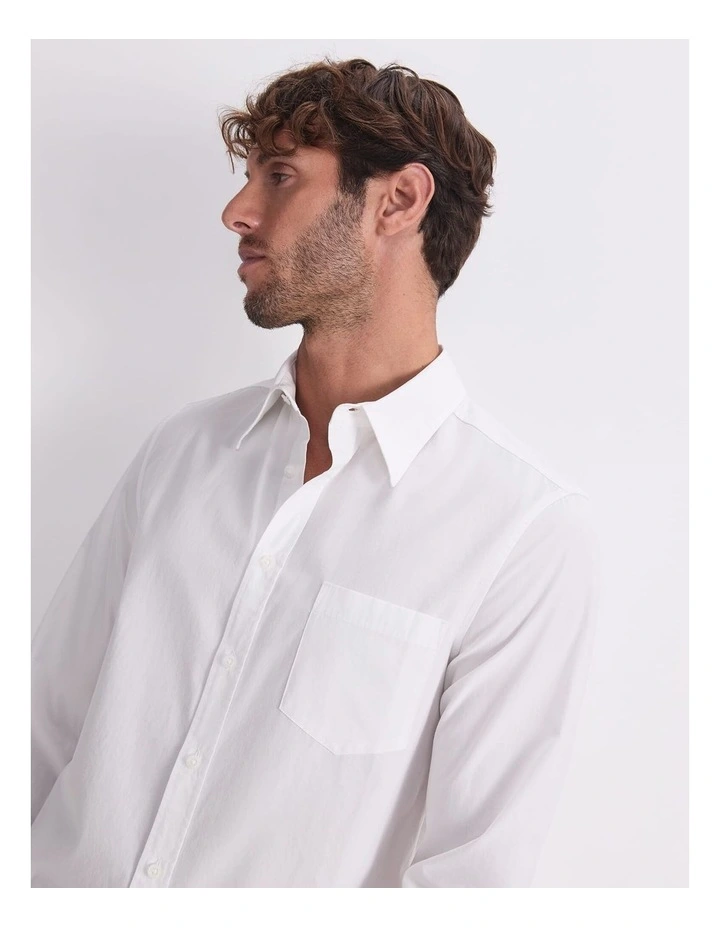 Poplin Long Sleeve Shirt in White image 7