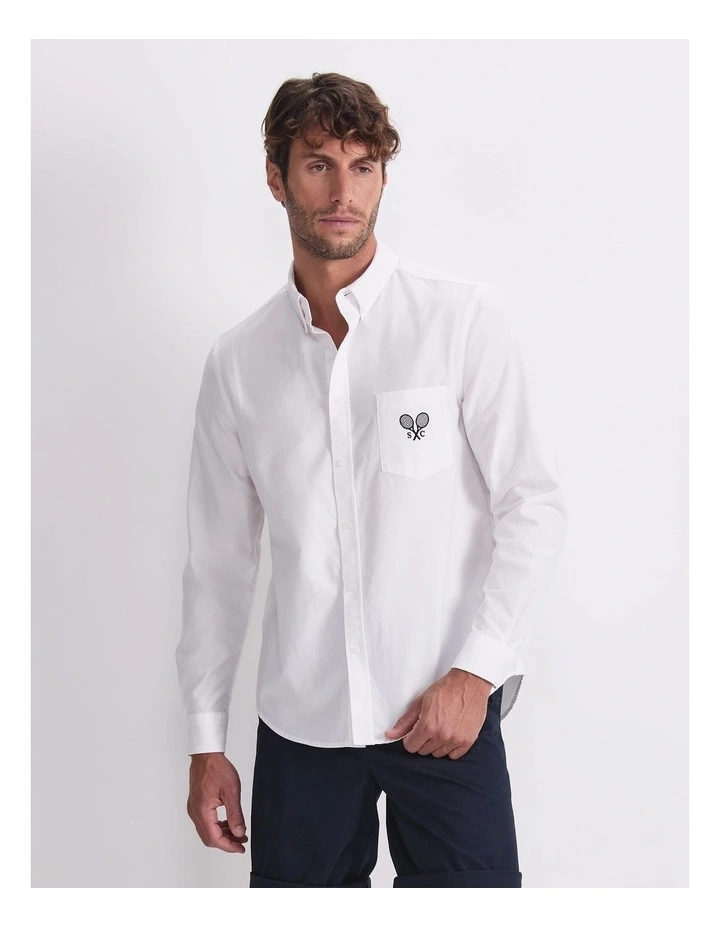 Club Long Sleeve Oxford Shirt in White image 1