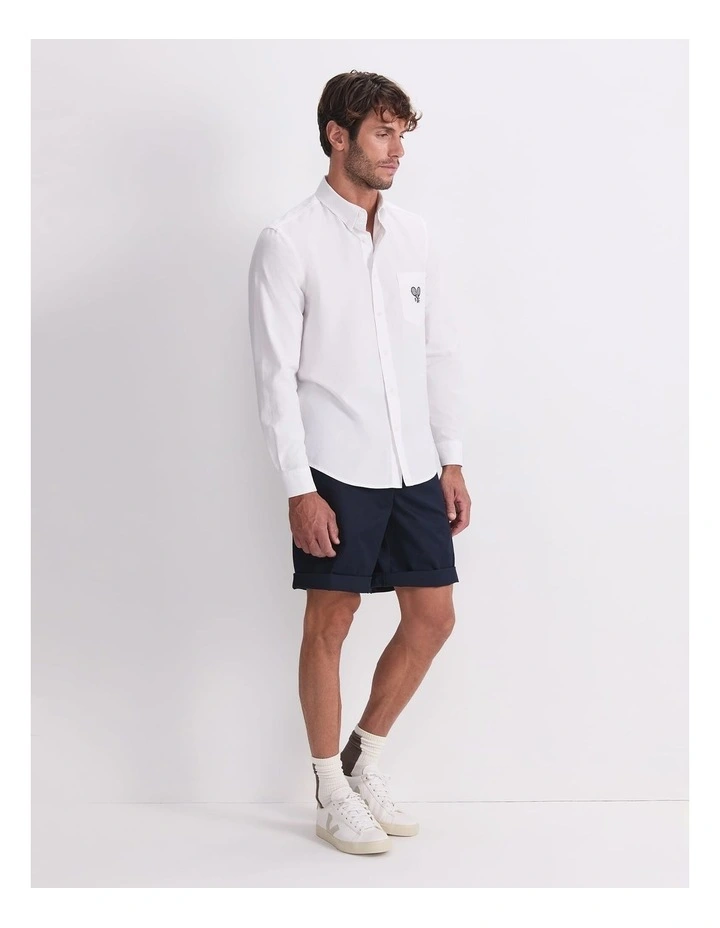 Club Long Sleeve Oxford Shirt in White image 3