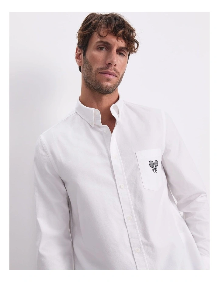 Club Long Sleeve Oxford Shirt in White image 6