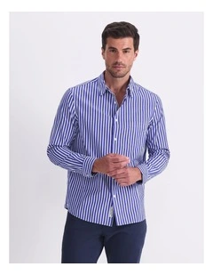 Ryan Long Sleeve Stripe Shirt in Blue