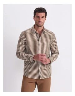 Ryan Long Sleeve Stripe Shirt in Brown