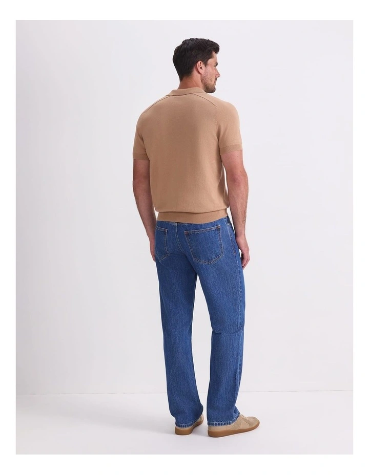 Brookes Short Sleeve Knit Polo in Beige image 2