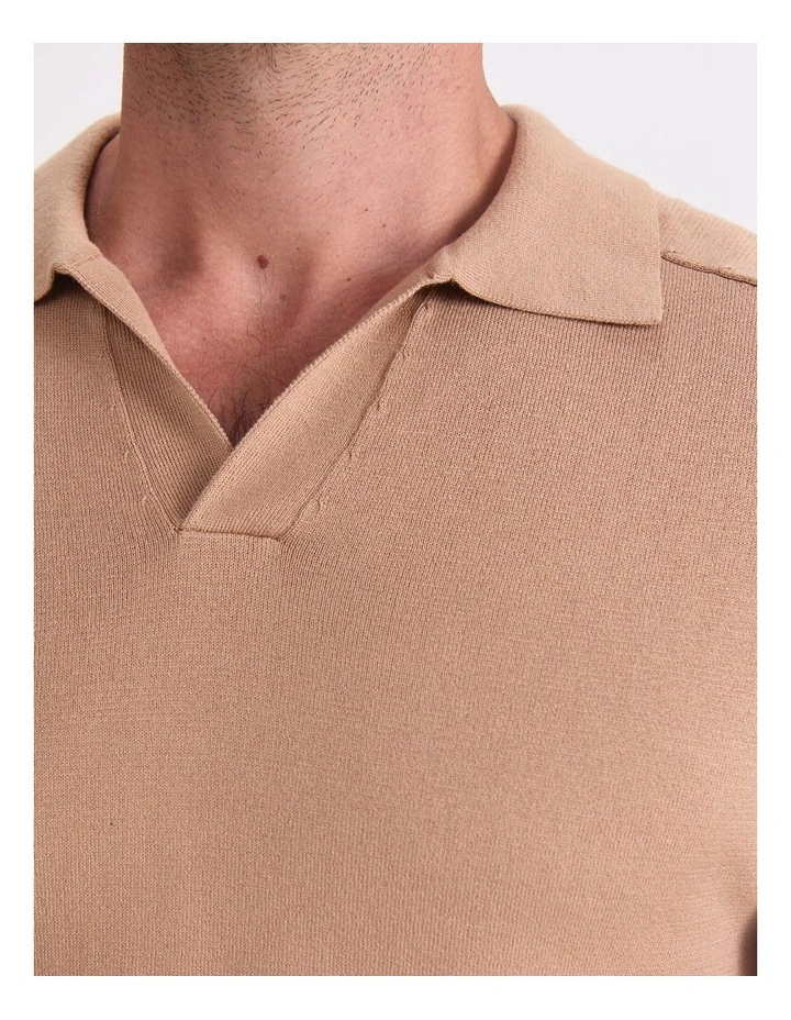 Brookes Short Sleeve Knit Polo in Beige image 4