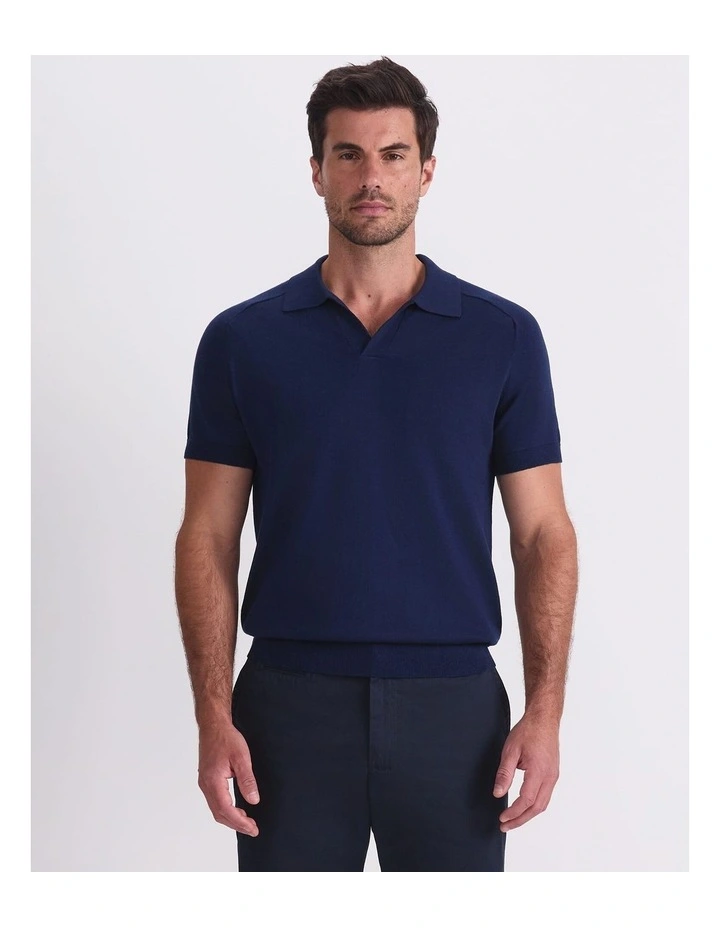 Brookes Short Sleeve Knit Polo in Blue image 3