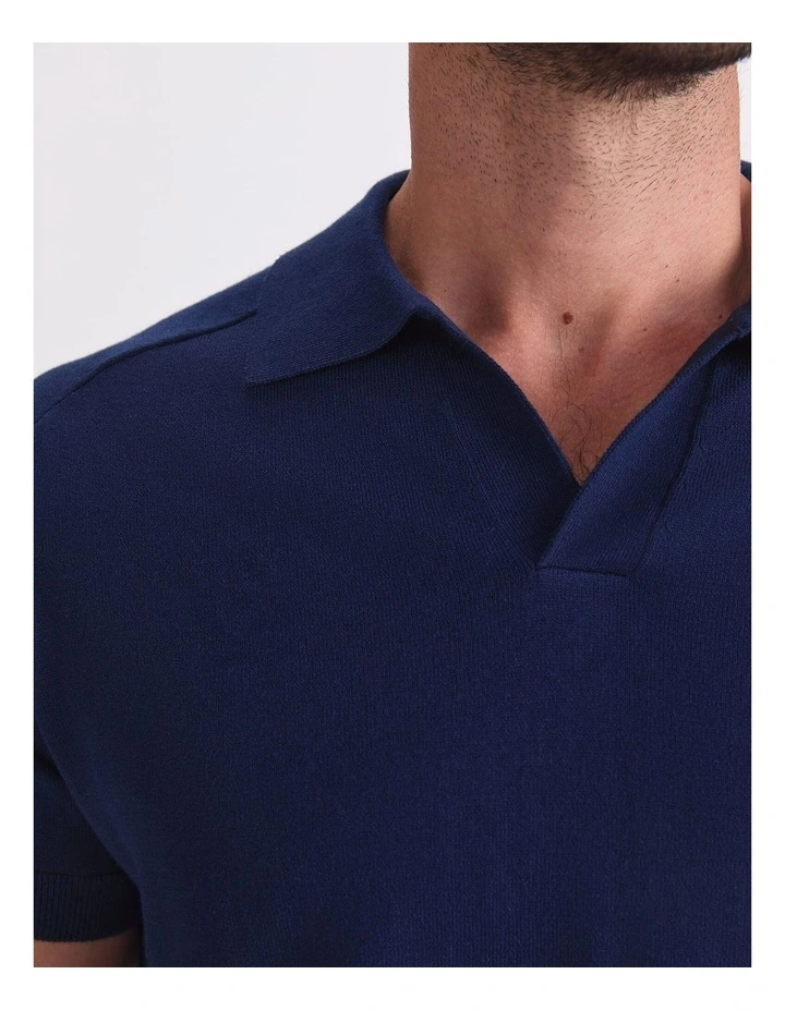 Brookes Short Sleeve Knit Polo in Blue image 6