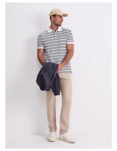 Stripe Pique Polo in White