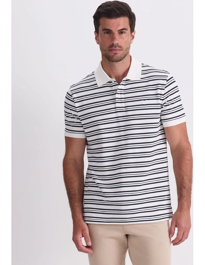 Stripe Pique Polo in White image 3