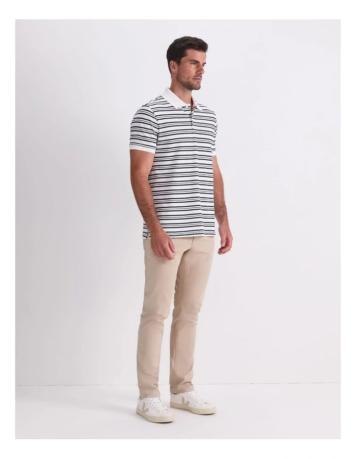 Stripe Pique Polo in White image 4
