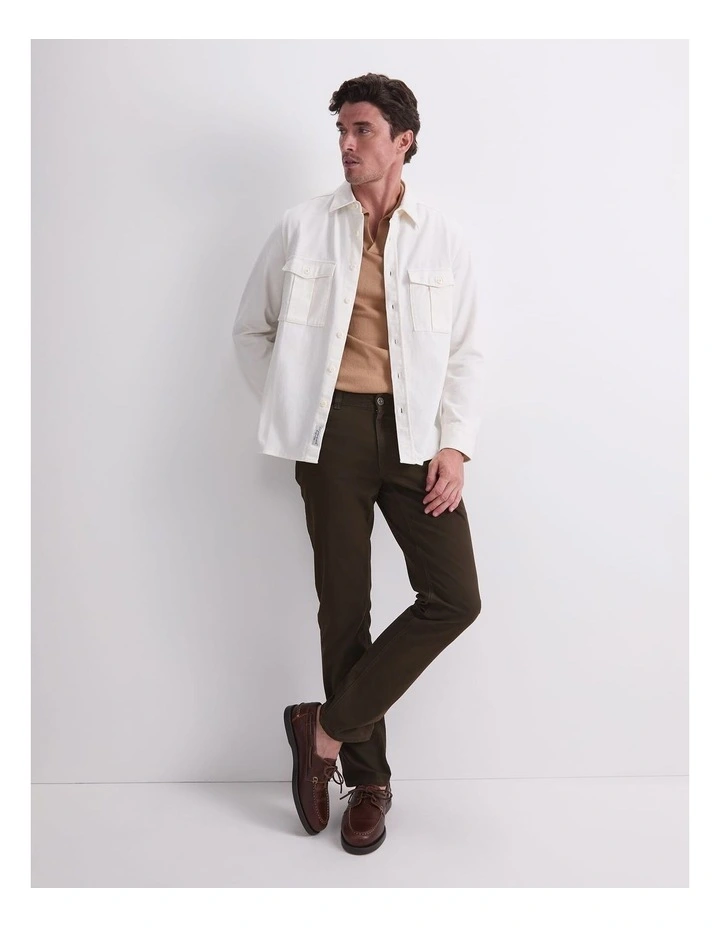 Double Pocket Long Sleeve Overshirt in White image 3