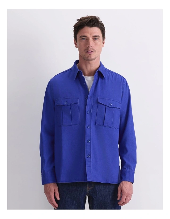 Double Pocket Long Sleeve Overshirt in Cobalt image 1