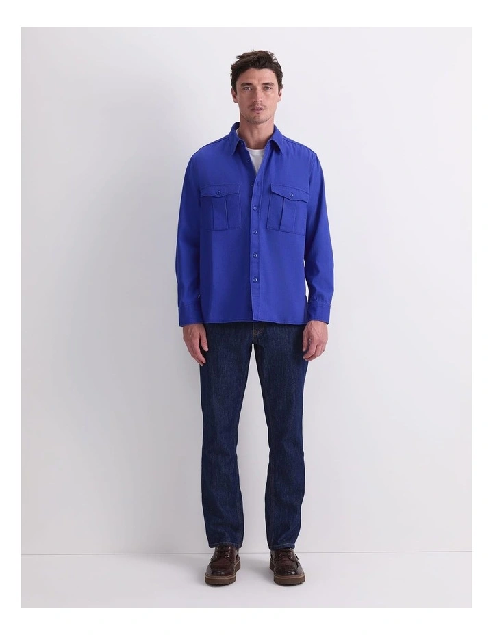 Double Pocket Long Sleeve Overshirt in Cobalt image 3